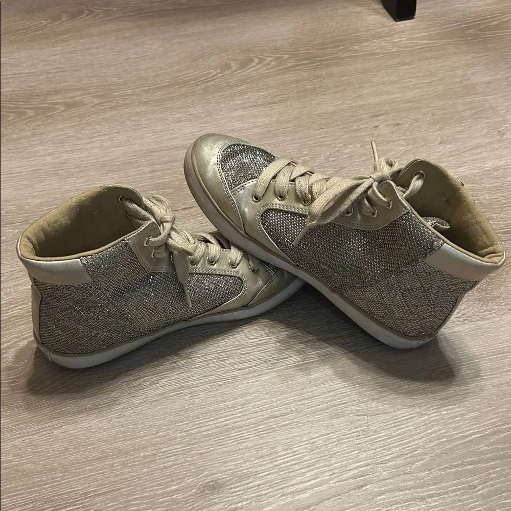 Guess Gold Metallic Shimmer High-Top Sneakers Sz 7